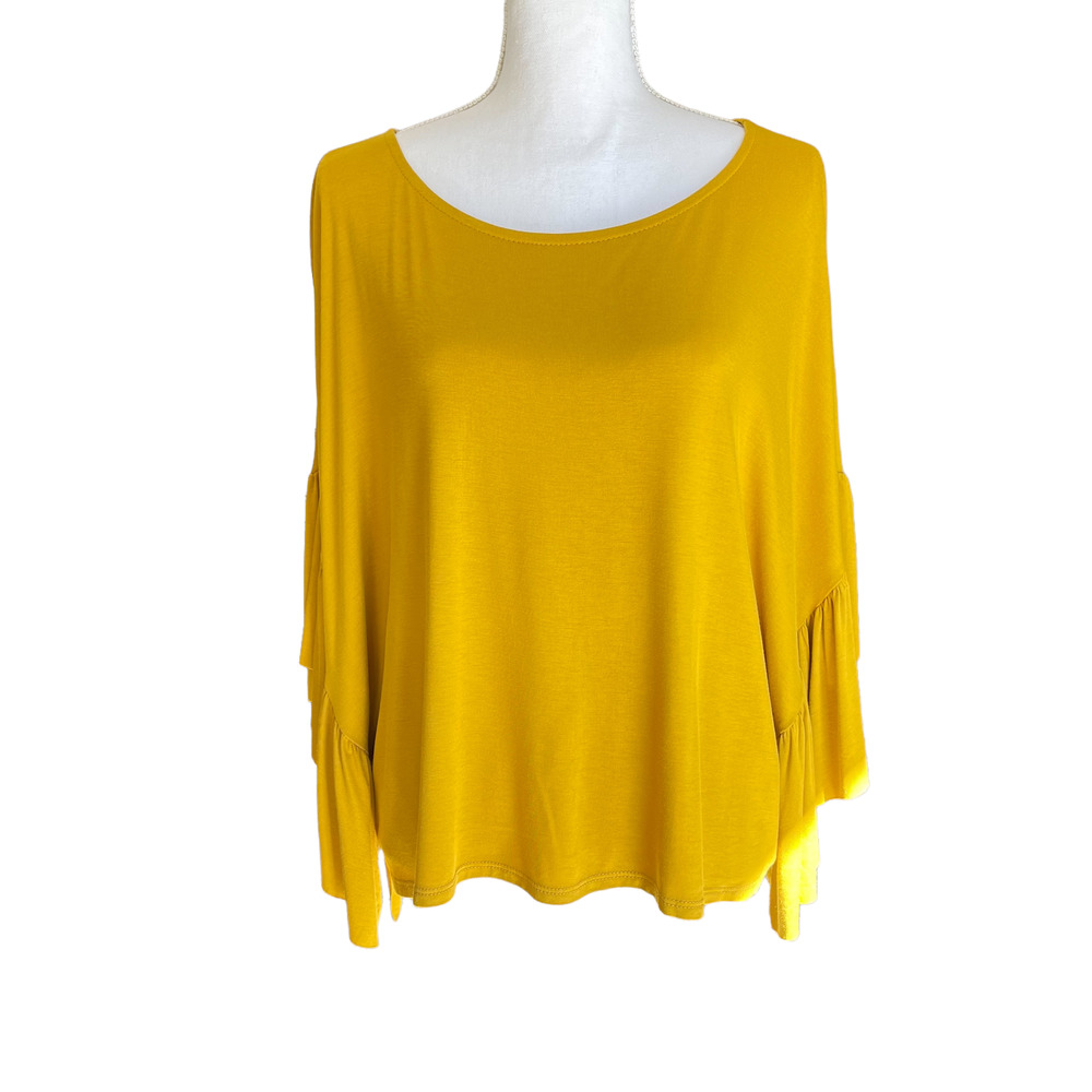 NWT Grade & Gather Mustard Ruffled Top Size L - Picture 1 of 8